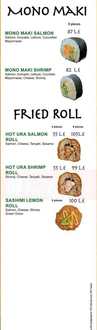 Sashimi Sushi Bar menu Egypt